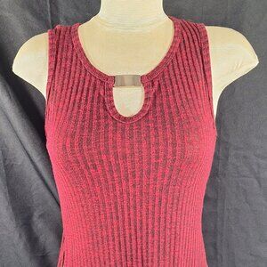 Cleo Apparel Red Ribbed Knit Side Slit Sleeveless Blouse Women's M